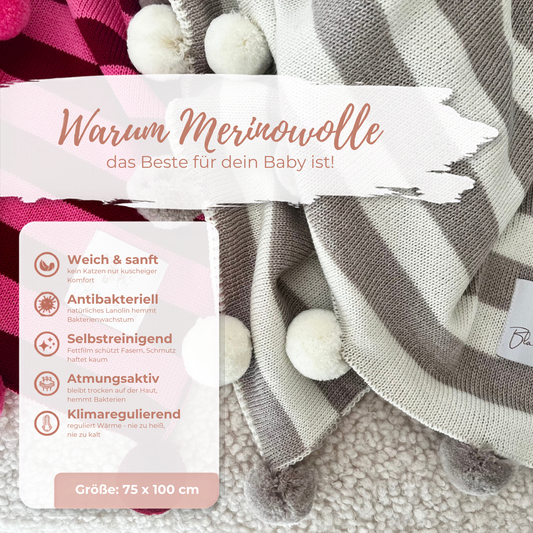 Babydecke aus Merinowolle gestreift
