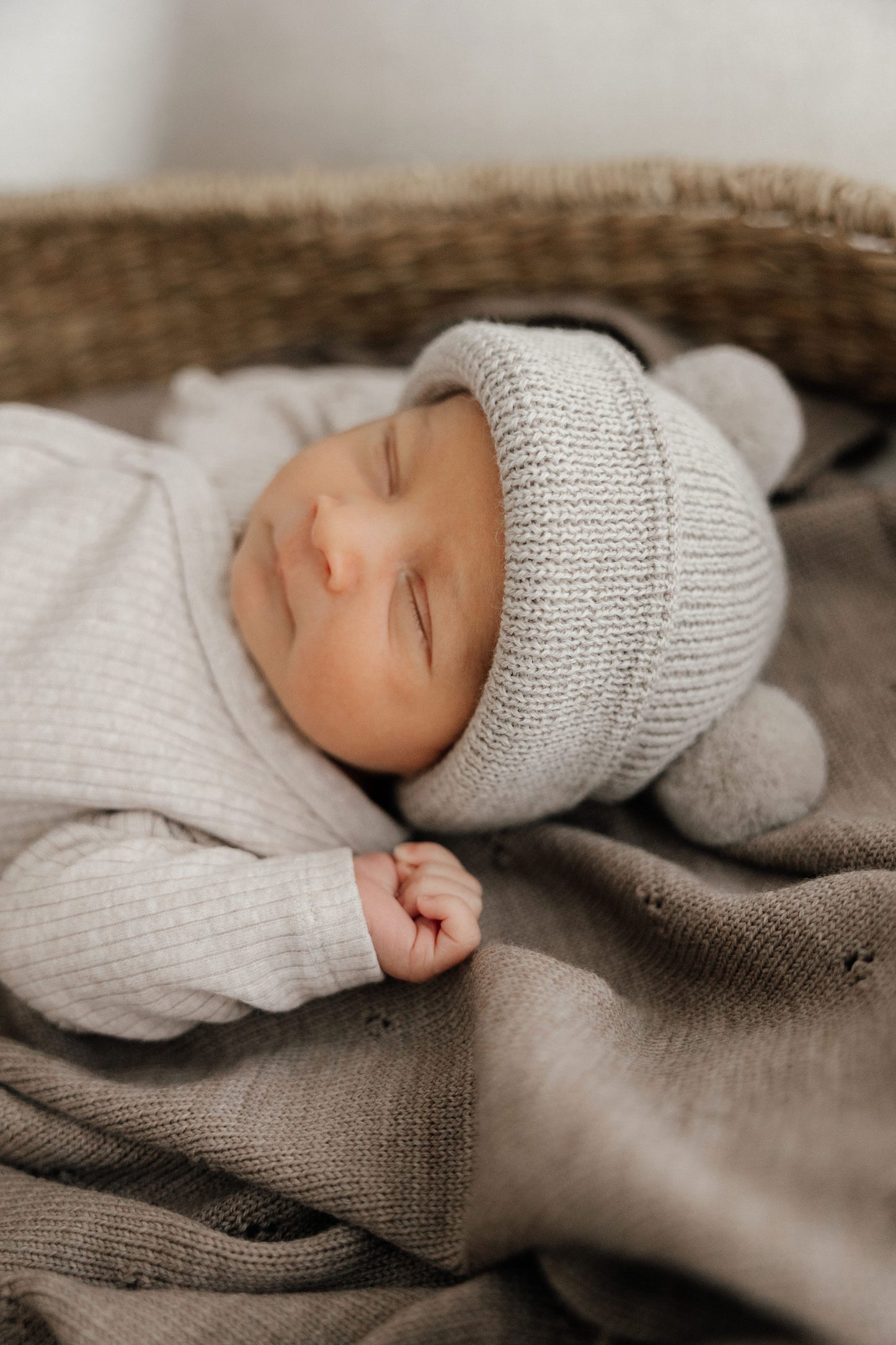 Baby Beanie Mütze Merino mit Teddyohren