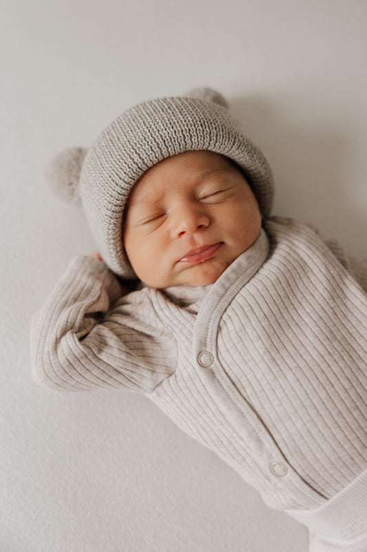 Baby Beanie Mütze Merino mit Teddyohren