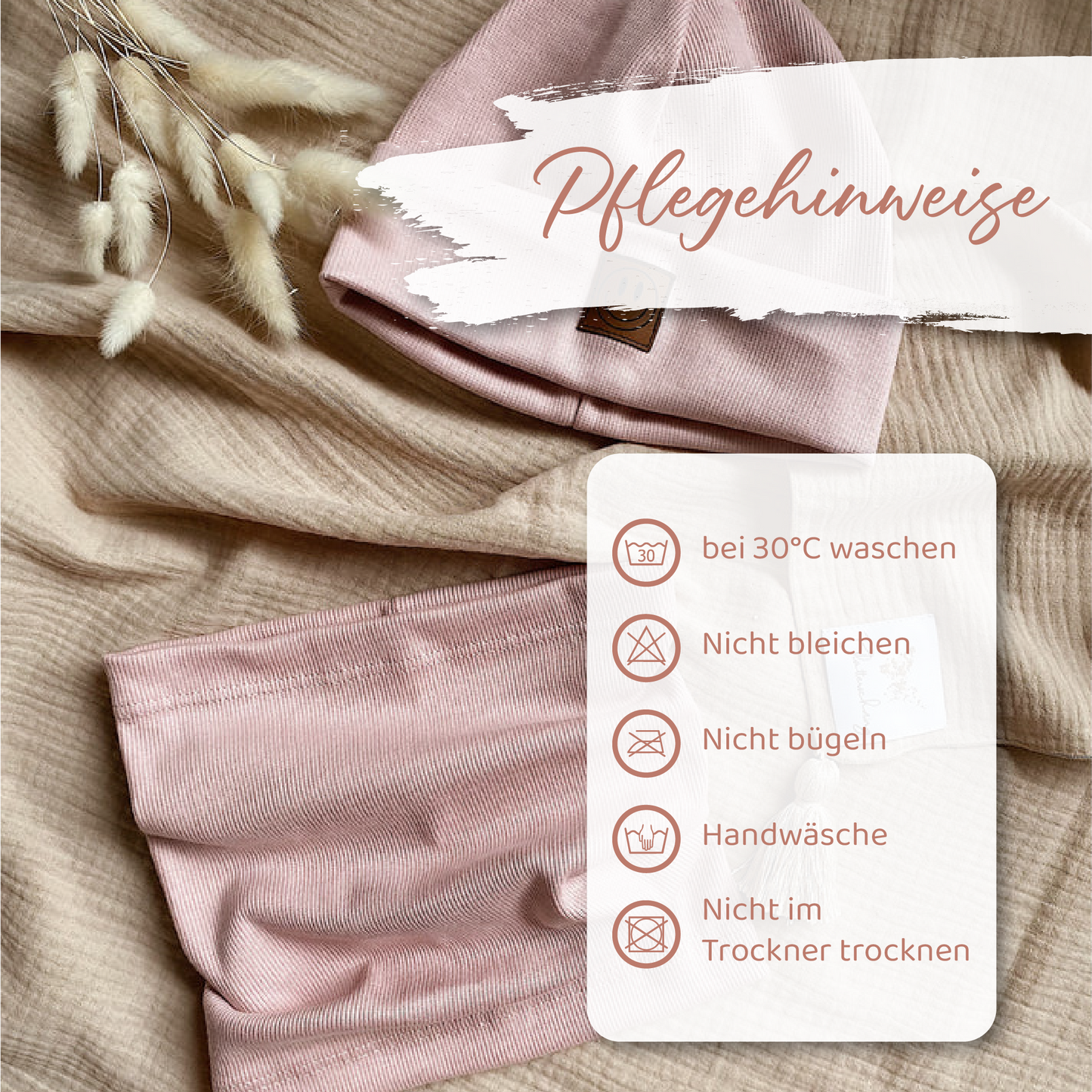 Set: Gerippte Beanie Mütze mit Loop Schal für Babys & Kinder - Motiv Smile