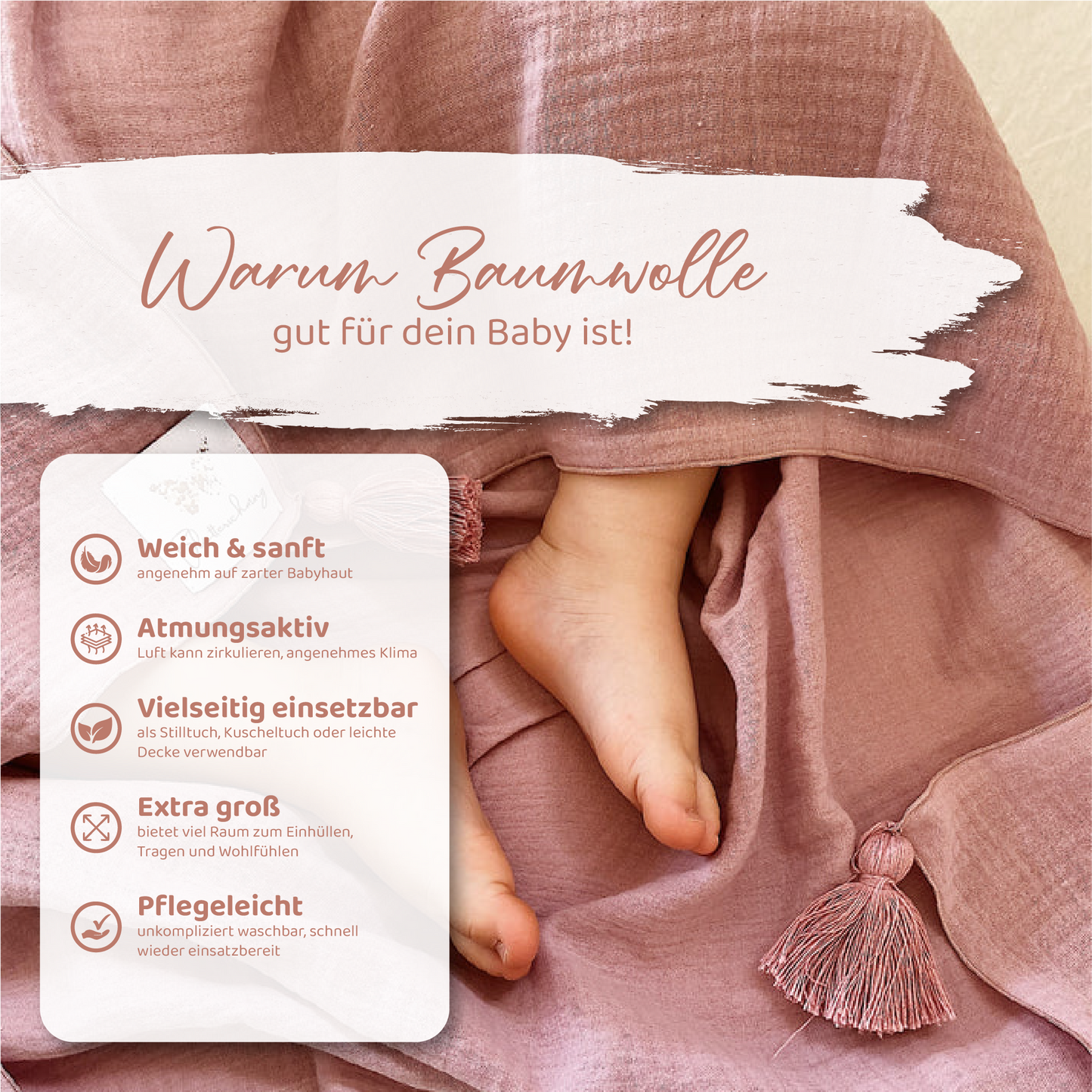 XL Musselintuch mit süßen Quasten