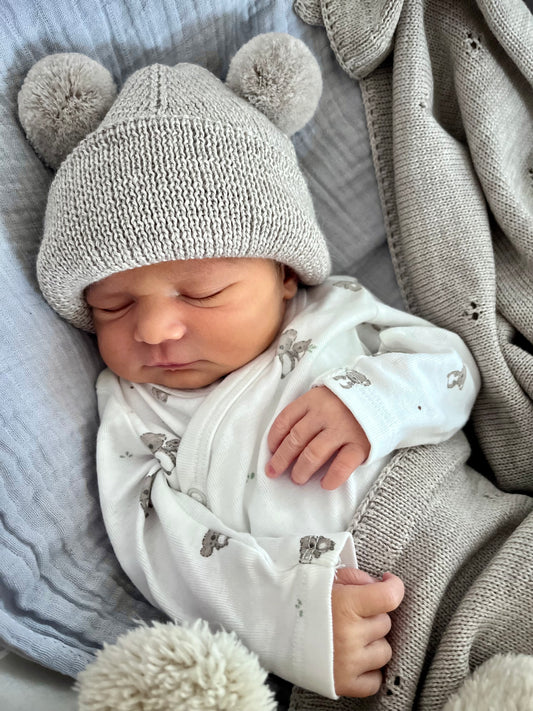 Baby Beanie Mütze Merino mit Teddyohren