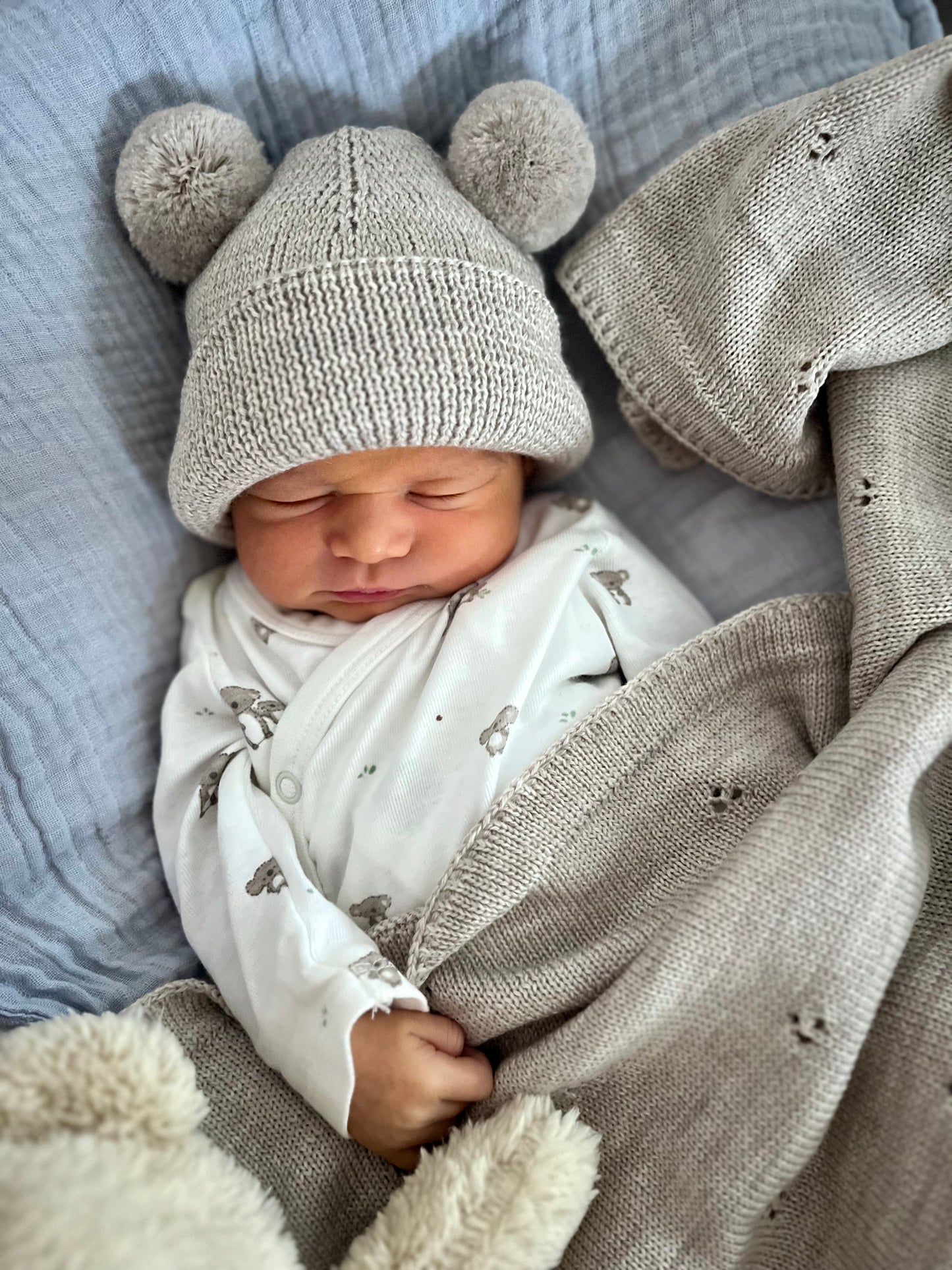 Baby Beanie Mütze Merino mit Teddyohren