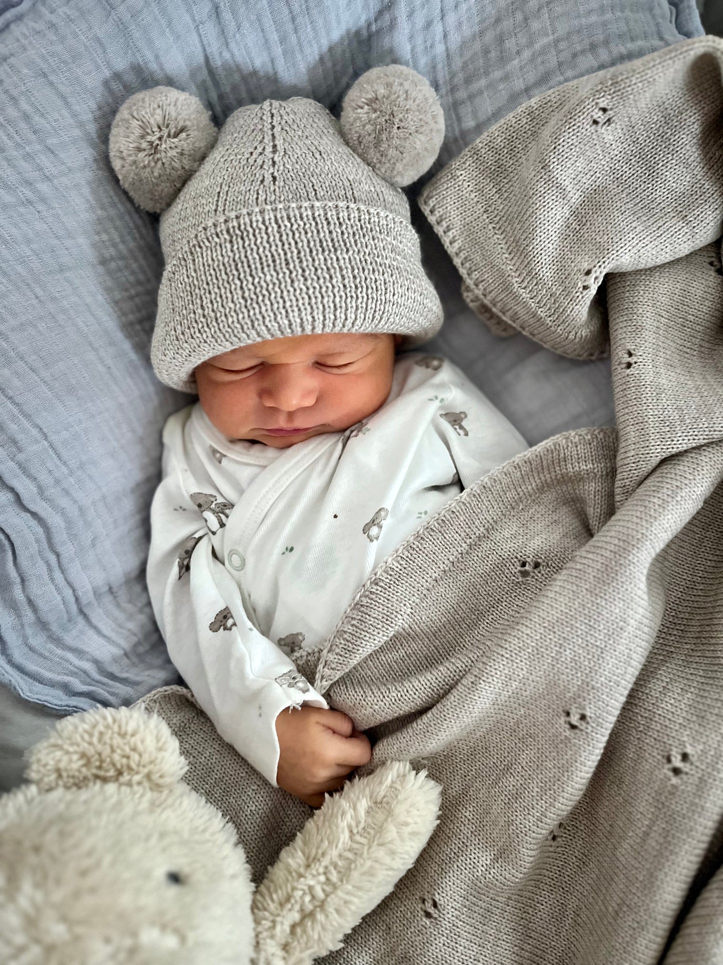 Baby Beanie Mütze Merino mit Teddyohren
