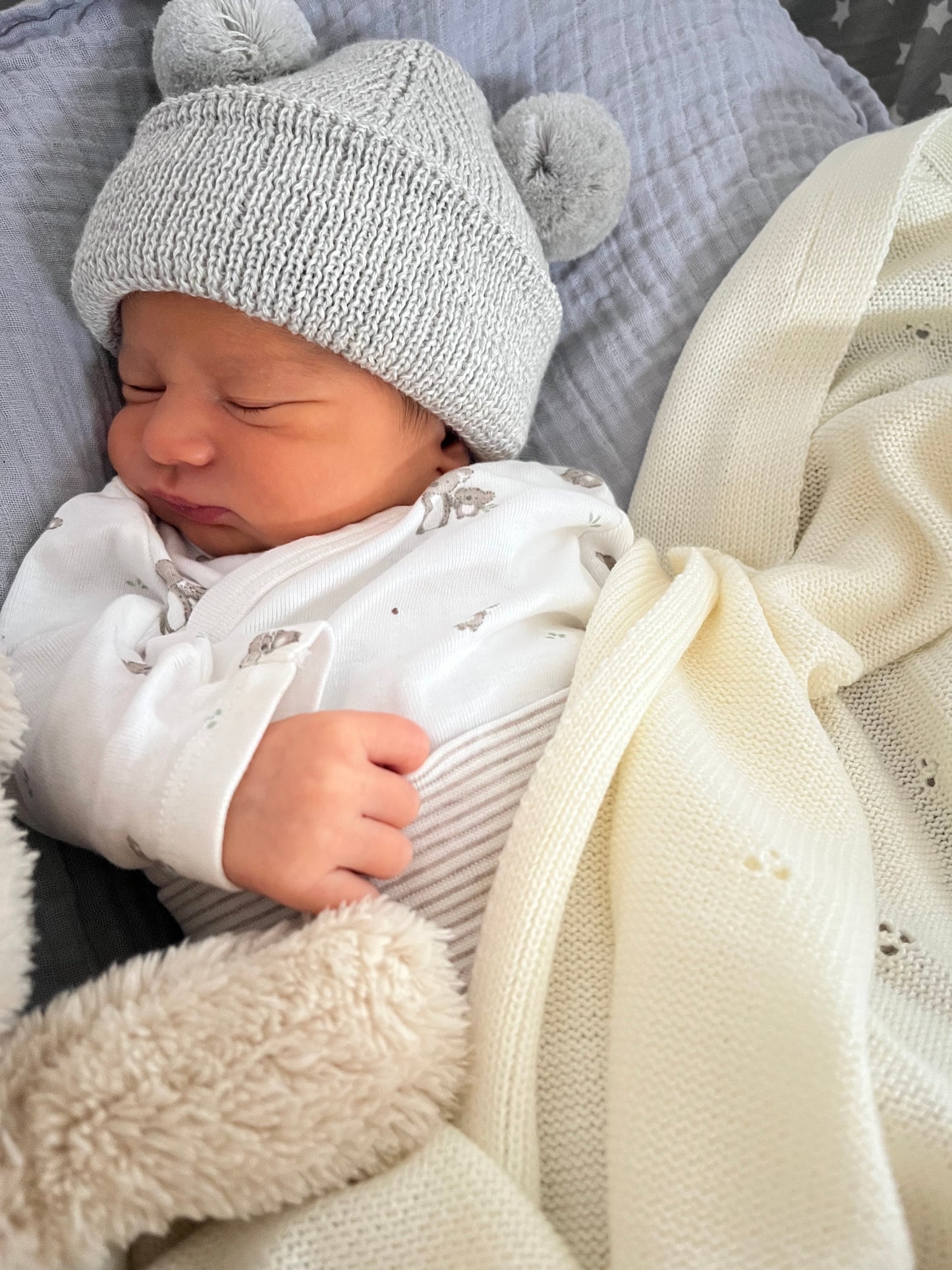 Baby Beanie Mütze Merino mit Teddyohren