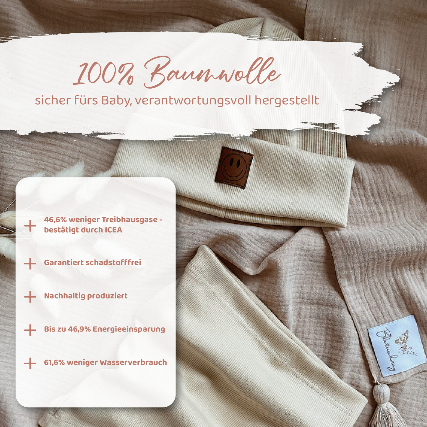 Set: Gerippte Beanie Mütze mit Loop Schal für Babys & Kinder - Motiv Smile